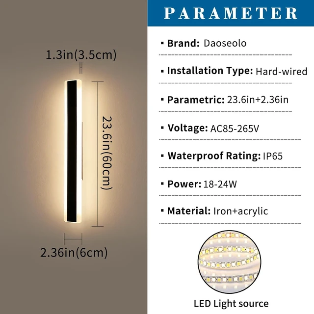 Alt view image 2 of 7 - 2 Pack 23.6inch Outdoor Wall Light, Black, 24W, IP65 Waterproof