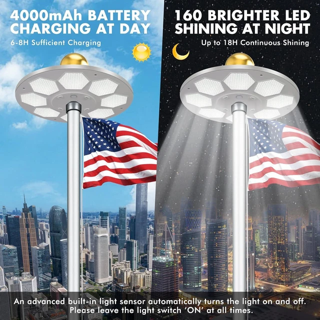 Alt view image 3 of 6 - Solar Flag Pole Light, 160 LED Ultra Bright, 3000Lm Brightness, 18H Runtime