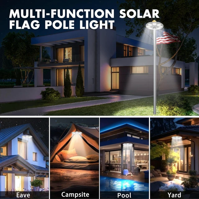Alt view image 6 of 6 - Solar Flag Pole Light, 160 LED Ultra Bright, 3000Lm Brightness, 18H Runtime
