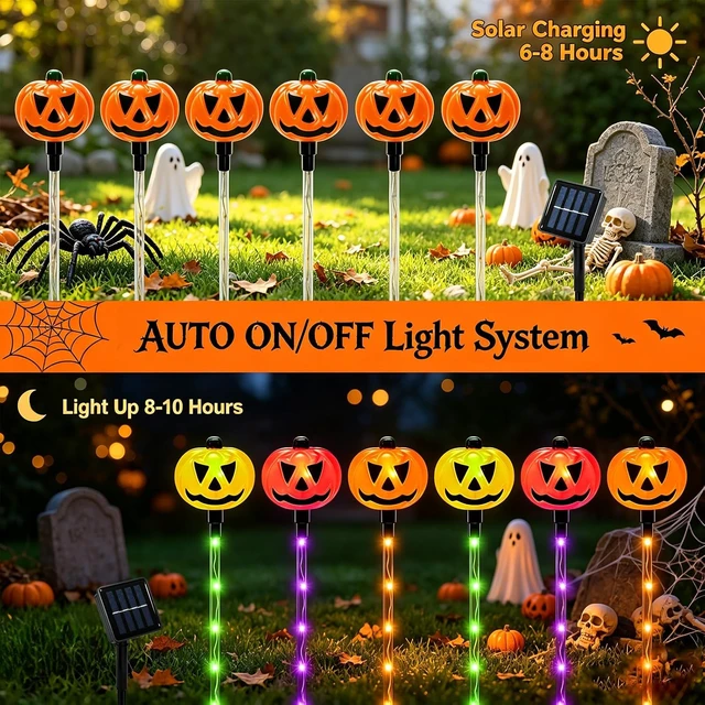 Alt view image 5 of 7 - VOOKRY 12Pack Solar Pumpkin Lights for Halloween Decorations Outdoor