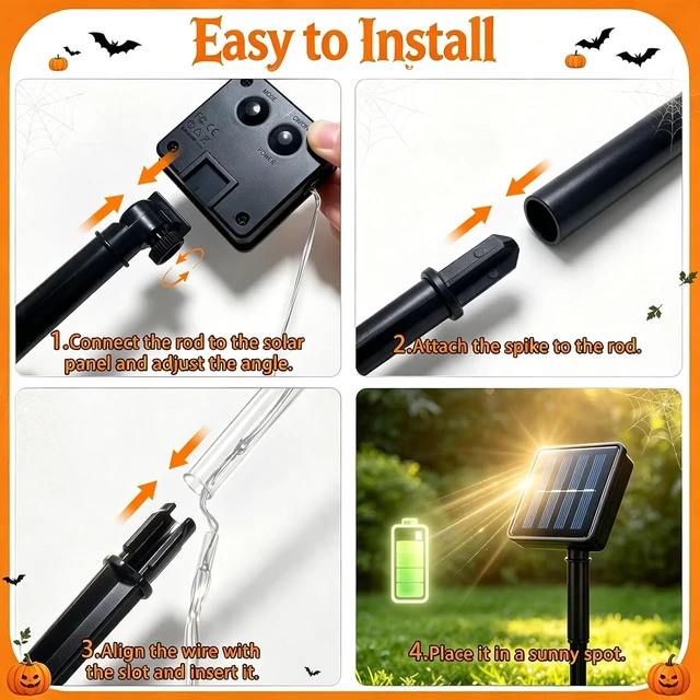 Alt view image 6 of 7 - VOOKRY 12Pack Solar Pumpkin Lights for Halloween Decorations Outdoor