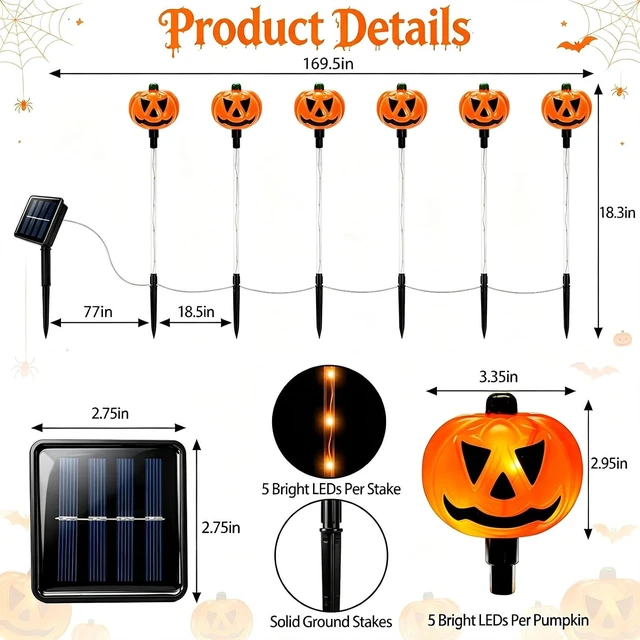 Alt view image 2 of 7 - VOOKRY 12Pack Solar Pumpkin Lights for Halloween Decorations Outdoor