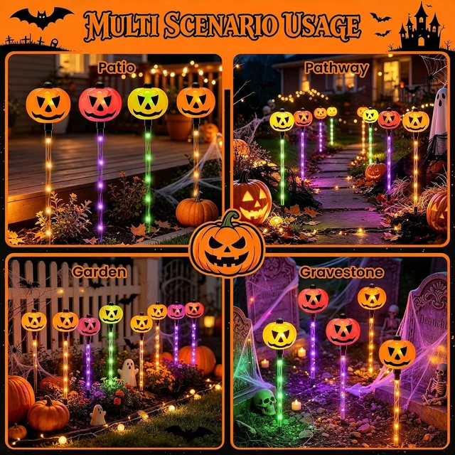 Alt view image 7 of 7 - VOOKRY 12Pack Solar Pumpkin Lights for Halloween Decorations Outdoor
