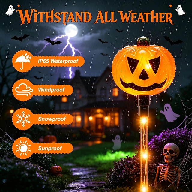 Alt view image 4 of 7 - VOOKRY 12Pack Solar Pumpkin Lights for Halloween Decorations Outdoor