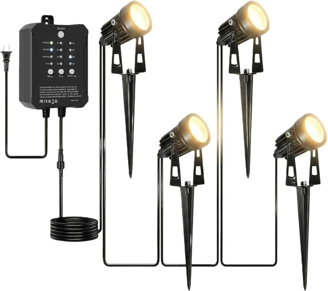 Main image of All-in-One Low Voltage Landscape Lighting, Dusk to Dawn Transformer Timer, Waterproof Spotlights, Dimmable LED Outdoor Landscaping Lights Kit for Yard Backyard Tree House 24V Warm White 4 Pack