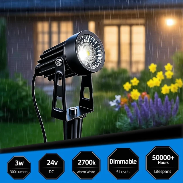 Alt view image 3 of 7 - All-in-One Low Voltage Landscape Lighting, Dusk to Dawn Transformer Timer, Waterproof Spotlights, Dimmable LED Outdoor Landscaping Lights Kit for Yard Backyard Tree House 24V Warm White 4 Pack