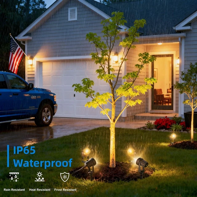 Alt view image 4 of 7 - All-in-One Low Voltage Landscape Lighting, Dusk to Dawn Transformer Timer, Waterproof Spotlights, Dimmable LED Outdoor Landscaping Lights Kit for Yard Backyard Tree House 24V Warm White 4 Pack