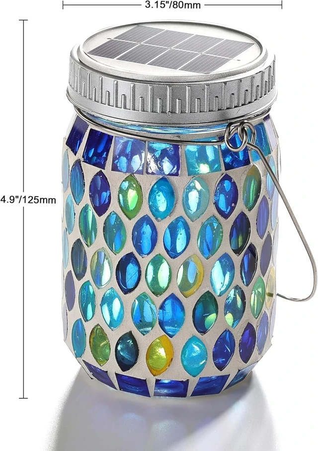 Alt view image 2 of 7 - Cooo 4 Pack Mosaic Solar Lanterns Outdoor Waterproof Handmade Patch Jar