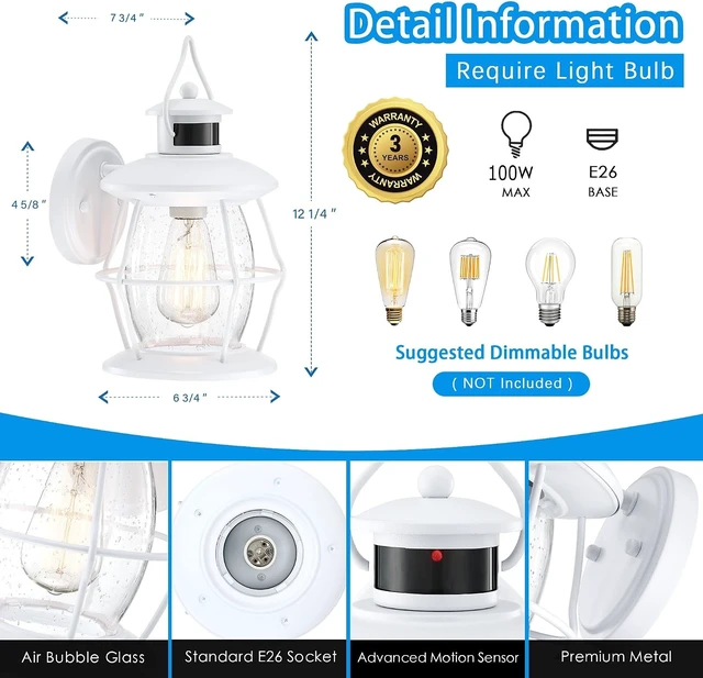 Alt view image 5 of 6 - Motion Sensor Outdoor Lights, White Exterior Wall Lantern
