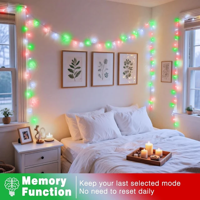 Alt view image 4 of 7 - 100FT 300 LED Outdoor String Lights, Red White and Green Christmas Lights