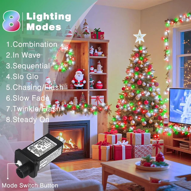 Alt view image 2 of 7 - 100FT 300 LED Outdoor String Lights, Red White and Green Christmas Lights