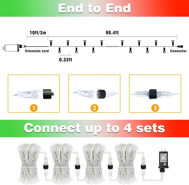 Alt view image 6 of 7 - 100FT 300 LED Outdoor String Lights, Red White and Green Christmas Lights
