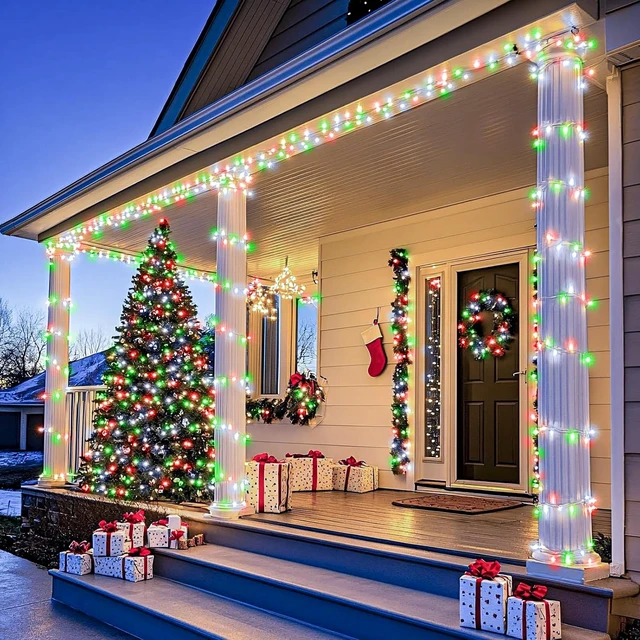 Alt view image 7 of 7 - 100FT 300 LED Outdoor String Lights, Red White and Green Christmas Lights