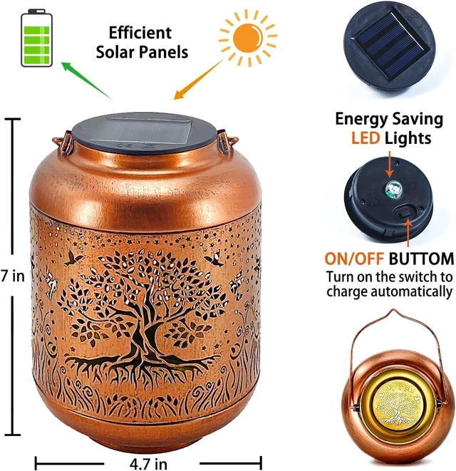 Alt view image 6 of 7 - Tree of Life Solar Lanterns Outdoor Waterproof Hanging Solar Lights Big Tree Gifts for Women Men Metal Decorative LED Lanterns for Yard, Patio, Lawn, Tabletop, Pathway, Landscape, Garden Decor