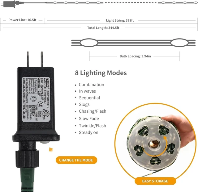 Alt view image 2 of 7 - LJLNION 1000 LED Fairy String Lights, 328FT Long Outdoor Christmas Lights