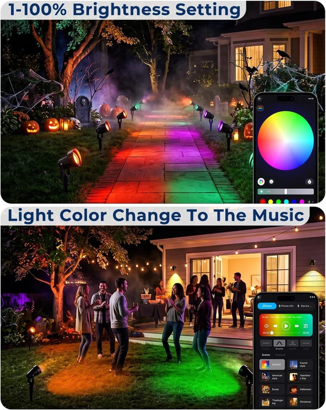 Alt view image 4 of 7 - RGBW Halloween Spotlights Outdoor with APP & Remote Control, 4 Pack