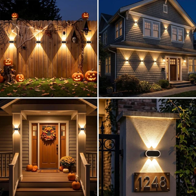 Alt view image 2 of 7 - Solar Fence Lights Outdoor: 8 Pack Solar Wall Lights Up Down Focused LEDs