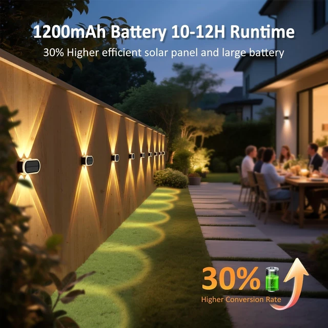 Alt view image 4 of 7 - Solar Fence Lights Outdoor: 8 Pack Solar Wall Lights Up Down Focused LEDs