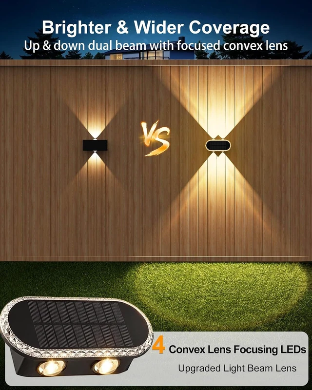 Alt view image 5 of 7 - Solar Fence Lights Outdoor: 8 Pack Solar Wall Lights Up Down Focused LEDs