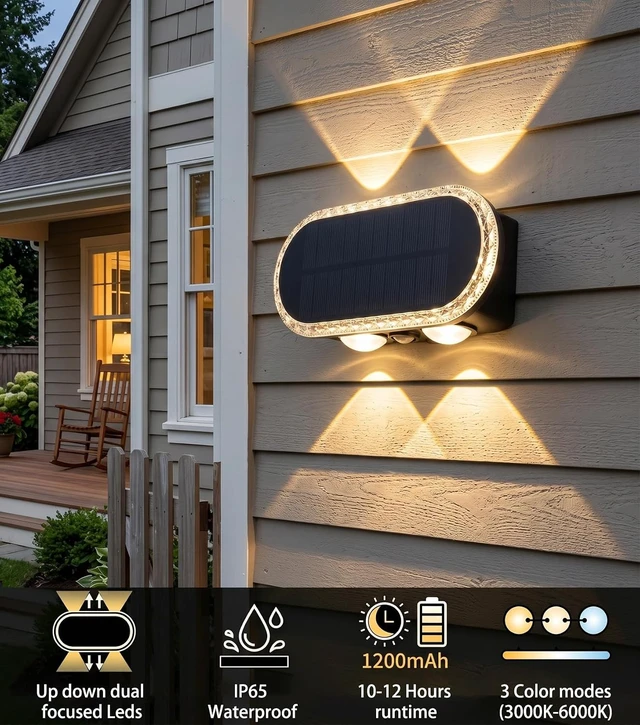 Alt view image 3 of 7 - Solar Fence Lights Outdoor: 8 Pack Solar Wall Lights Up Down Focused LEDs
