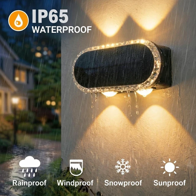 Alt view image 6 of 7 - Solar Fence Lights Outdoor: 8 Pack Solar Wall Lights Up Down Focused LEDs