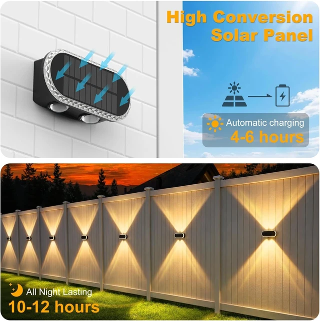 Alt view image 7 of 7 - Solar Fence Lights Outdoor: 8 Pack Solar Wall Lights Up Down Focused LEDs