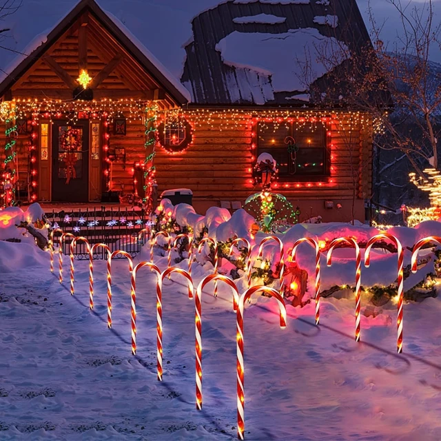 Alt view image 2 of 7 - 10 Pack Solar Candy Cane Lights, 21 Inch Red Christmas Yard Decorations