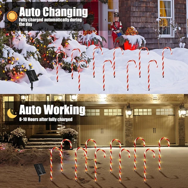 Alt view image 5 of 7 - 10 Pack Solar Candy Cane Lights, 21 Inch Red Christmas Yard Decorations