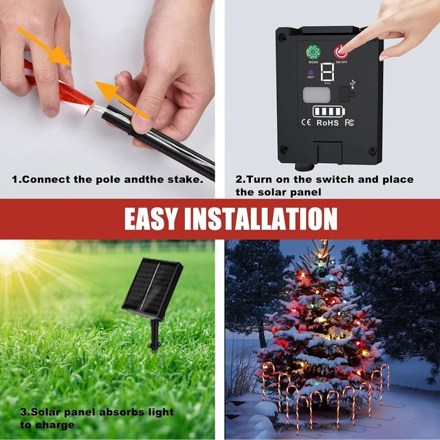Alt view image 7 of 7 - 10 Pack Solar Candy Cane Lights, 21 Inch Red Christmas Yard Decorations