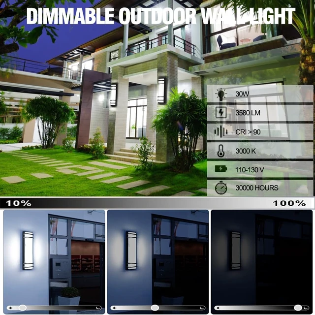 Alt view image 2 of 7 - Sytmhoe 16inch LED Square Outdoor Wall Lights 30W 6000K 10%-100% Dimmable Exterior Wall Light Aluminum Body Waterproof IP65 led Porch Light for House Patio Garage Garden