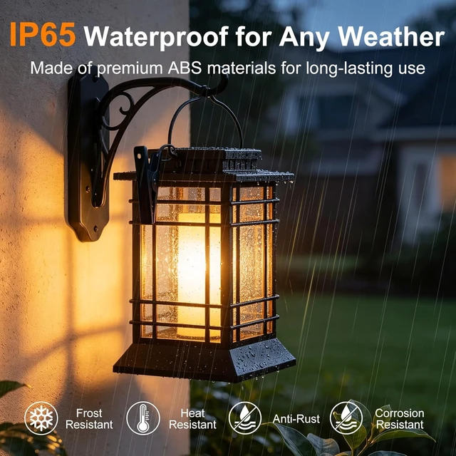 Alt view image 7 of 7 - Brightever 4-Pack Solar Lanterns Outdoor Waterproof, Flickering Flame Solar Lights Outdoor, Solar Powered Hanging Lantern Lights for Outside Patio Garden Yard Fence Decor