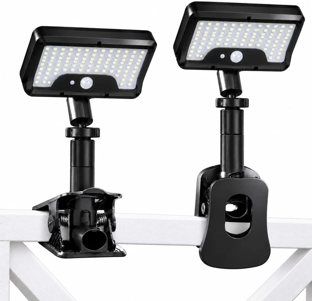 Main image of 2 Pack Clip On Solar Lights Outdoor with Octopus Tripod, 92 LEDs 3 Color Temps & Remote Control, Motion Sensor Fence Lights Solar Powered, IP65 Waterproof Security Light for Deck, Gutter, Camping
