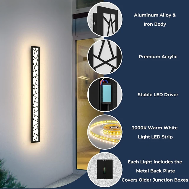 Alt view image 6 of 7 - Outdoor Wall Lights 31.5inch Modern Outdoor Wall Sconce LED Long Wall Sconces Black Front Porch Light Waterproof Led Wall Light IP67 3000K Exterior Lighting Fixtures