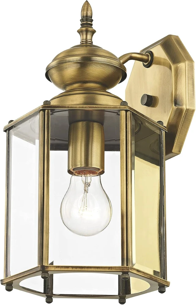 Alt view image 3 of 7 - Livex Lighting 2007-01 Outdoor Wall Lantern, Antique Brass