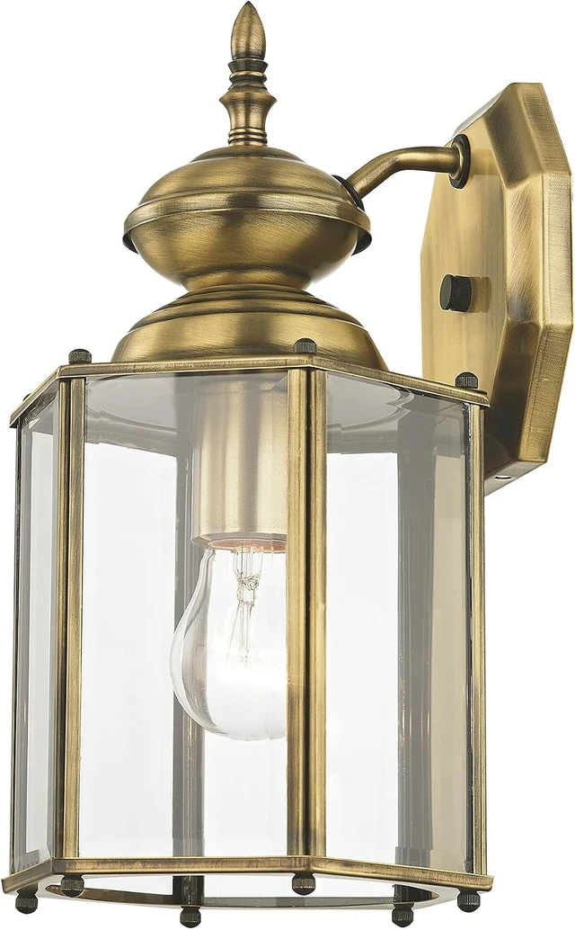 Alt view image 4 of 7 - Livex Lighting 2007-01 Outdoor Wall Lantern, Antique Brass
