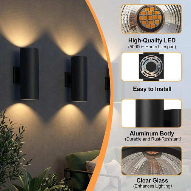 Alt view image 2 of 7 - 12in Aluminum Up and Down LED Porch Light Super Bright 3000K, 2P