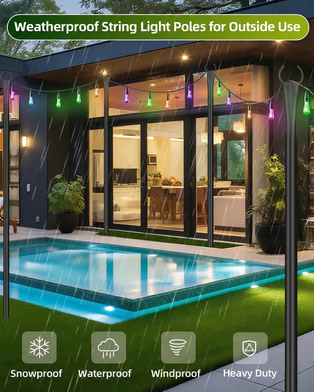 Alt view image 4 of 7 - String Light Poles for Outside, 4 Pack 10 ft Adjustable Light Poles