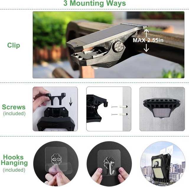 Alt view image 3 of 7 - Tryme 45LEDs Solar Lights Outdoor Clip Motion Sensor Lights 3 Modes 3 Mounting Ways IP65 Waterproof Security Light for Chain Link Fence Camping Gate (2 Pack)