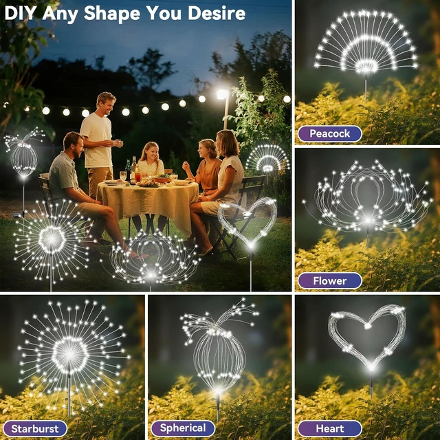 Alt view image 4 of 6 - Solar Garden Lights Outdoor, Solar Firework Fairy Lights Garden Decor