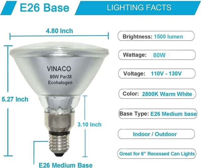 Alt view image 4 of 7 - Vinaco PAR38 Halogen Flood Light Bulbs 80W 120V 2800K Warm White
