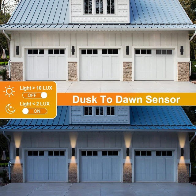 Alt view image 2 of 7 - Dusk to Dawn Outdoor Wall Lights, 2 Pack Waterproof Exterior Lighting Fixtures, Up Down Porch Lights Outdoor Lights for House Porch Patio, ETL Listed