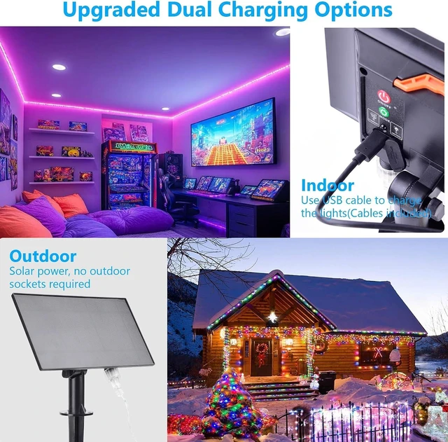 Alt view image 3 of 7 - Solar Rope Lights Outdoor Waterproof 99Ft 300 LED String Light