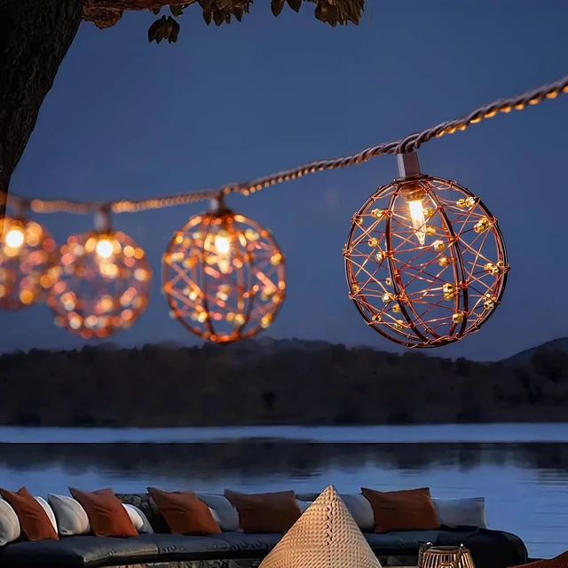 Main image of Outdoor Decorative Patio String Lights, Beaded Copper Wire Ball Style Lantern Lights, Connectable Weather-Resistant Indoor Outdoor Novelty Whimsical Light for Home Pergola Bedroom Porch Party Backyard