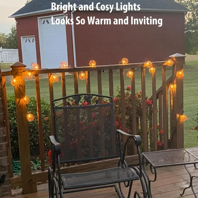 Alt view image 5 of 7 - Outdoor Decorative Patio String Lights, Beaded Copper Wire Ball Style Lantern Lights, Connectable Weather-Resistant Indoor Outdoor Novelty Whimsical Light for Home Pergola Bedroom Porch Party Backyard