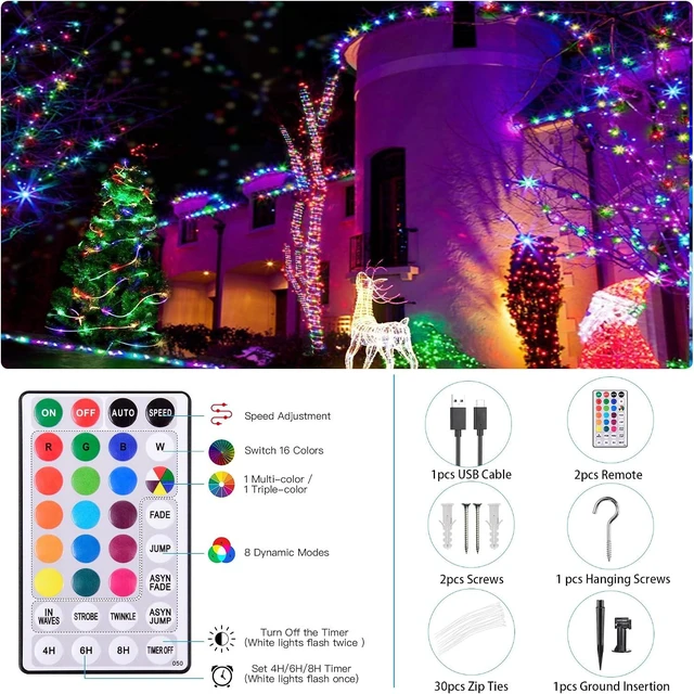 Alt view image 6 of 7 - Solar Rope Lights Outdoor Waterproof 99Ft 300 LED String Light