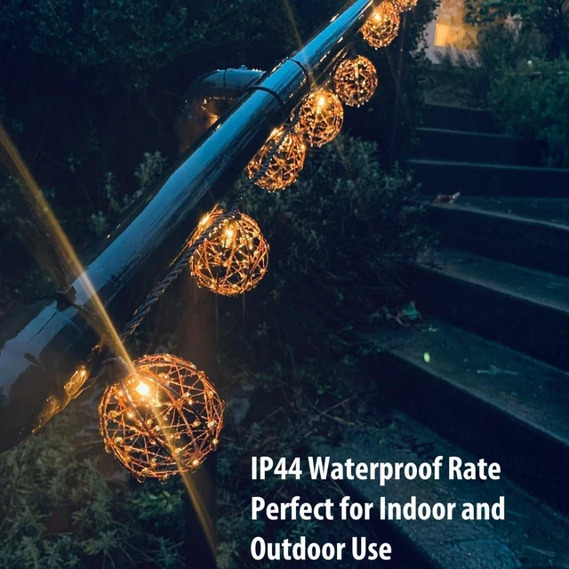 Alt view image 6 of 7 - Outdoor Decorative Patio String Lights, Beaded Copper Wire Ball Style Lantern Lights, Connectable Weather-Resistant Indoor Outdoor Novelty Whimsical Light for Home Pergola Bedroom Porch Party Backyard