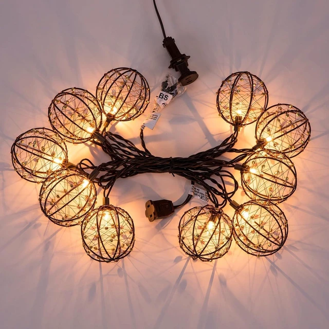 Alt view image 7 of 7 - Outdoor Decorative Patio String Lights, Beaded Copper Wire Ball Style Lantern Lights, Connectable Weather-Resistant Indoor Outdoor Novelty Whimsical Light for Home Pergola Bedroom Porch Party Backyard