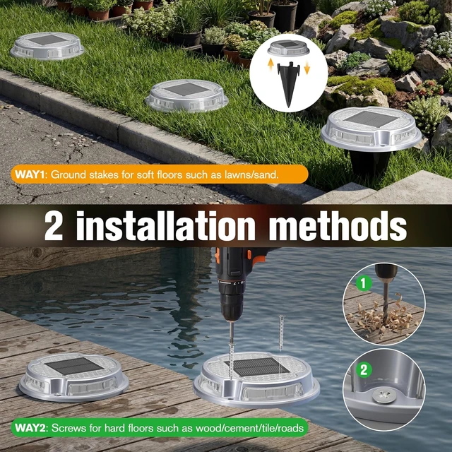 Alt view image 6 of 7 - VOLISUN Solar Driveway Deck Dock Marine Lights 2 Colors Modes,12 Pack
