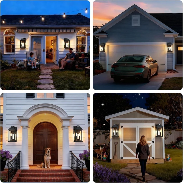 Alt view image 2 of 7 - Solar Porch Lights Outdoor with Motion Sensor, Dusk to Dawn Waterproof Solar Wall Light with 3 Lighting Modes, Wall Sconce Light fixtures for Home Garage Porch Yard Front Door