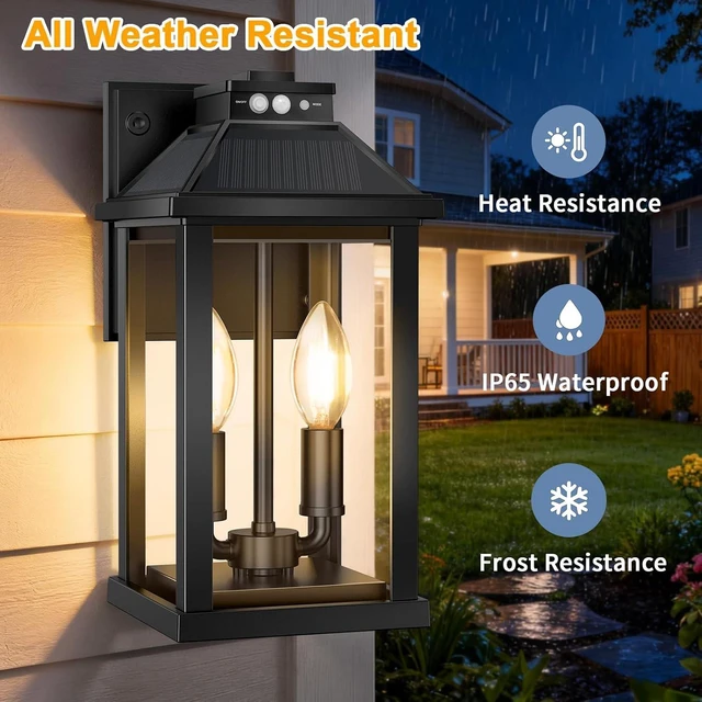 Alt view image 5 of 7 - Solar Porch Lights Outdoor with Motion Sensor, Dusk to Dawn Waterproof Solar Wall Light with 3 Lighting Modes, Wall Sconce Light fixtures for Home Garage Porch Yard Front Door